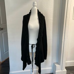 Comfy and Warm Black Tie Front Cardigan Sweater